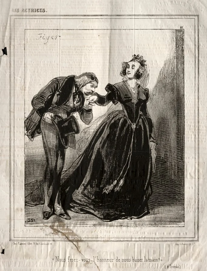 Les Actrices:  Nous ferez-vous l'hommeur de nous baiser le main?, by Paul Gavarni, 1843