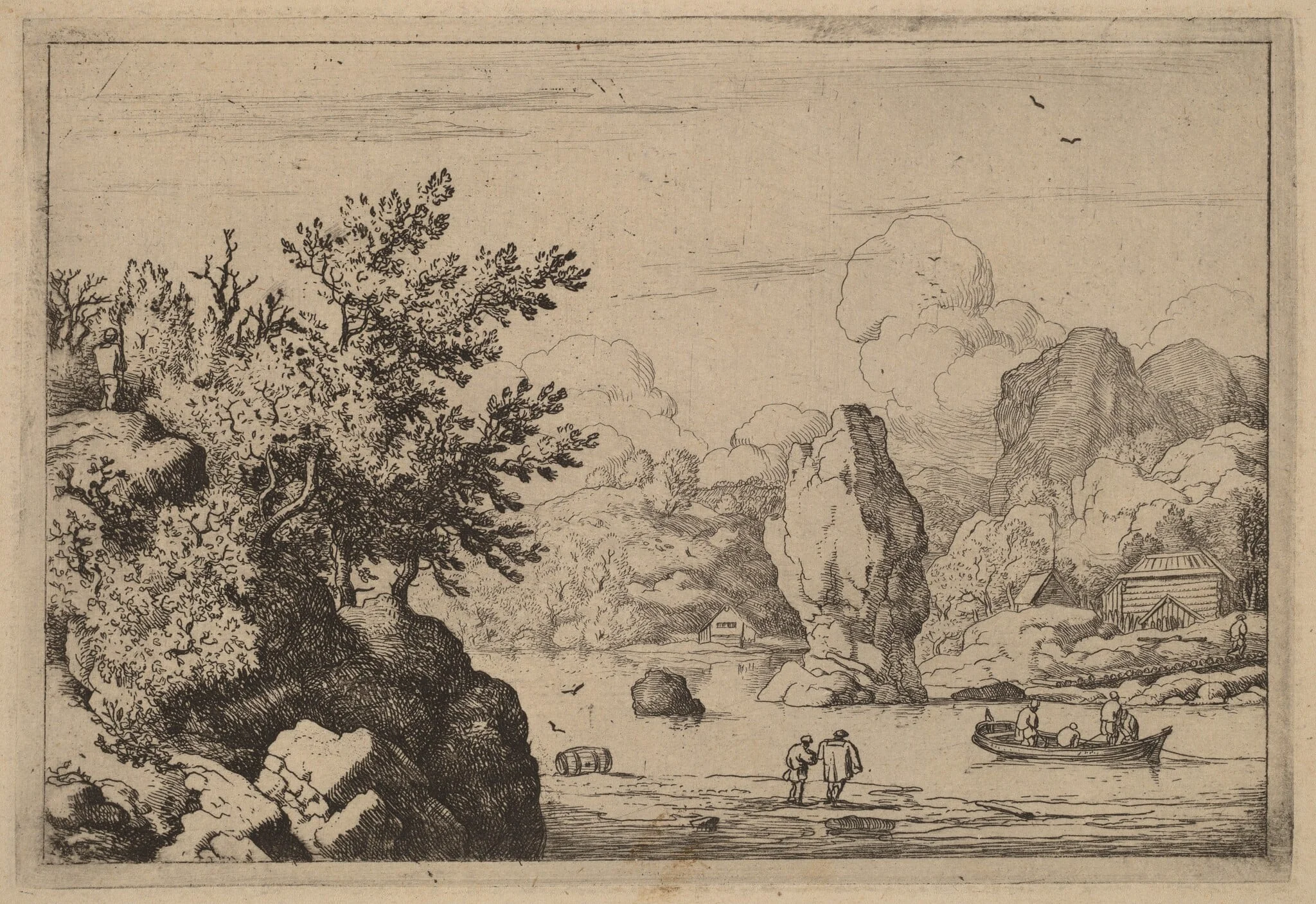 Rock in the Middle of a River, by Allart van Everdingen, ink, 1650