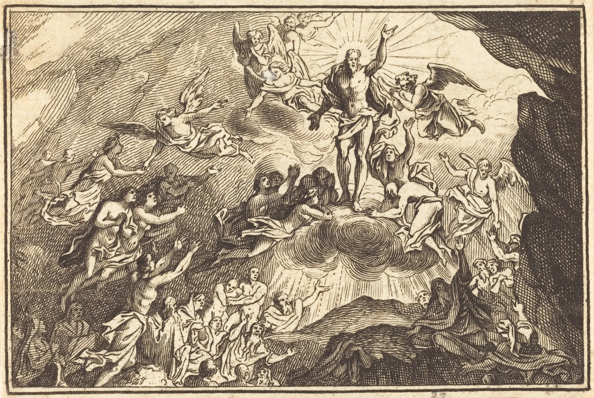 Descent into Limbo, by French 17th Century, ink, 1650