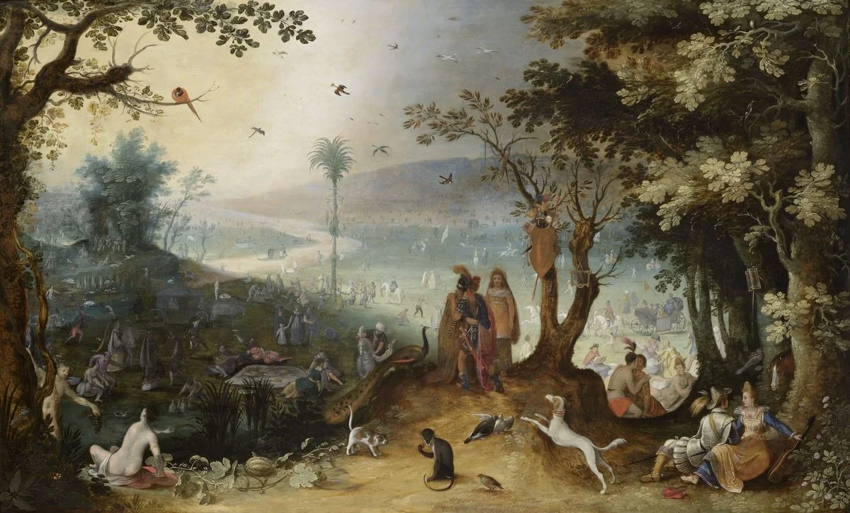 Aeneas meeting with his father in the Elysium, by Sebastiaen Vrancx, unspecified, 1599