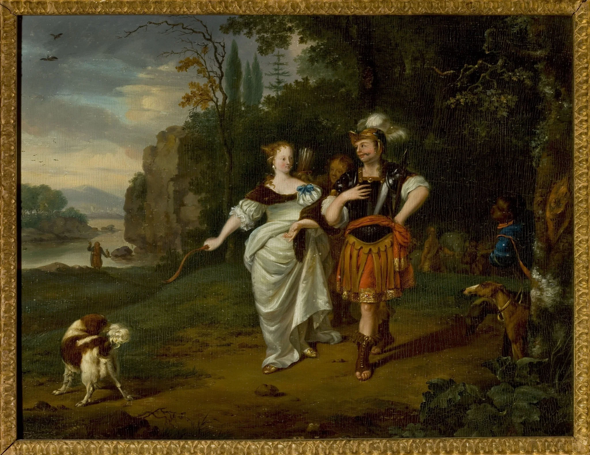 Dido and Aeneas hunting, by Ary de Vois, oil, 1665
