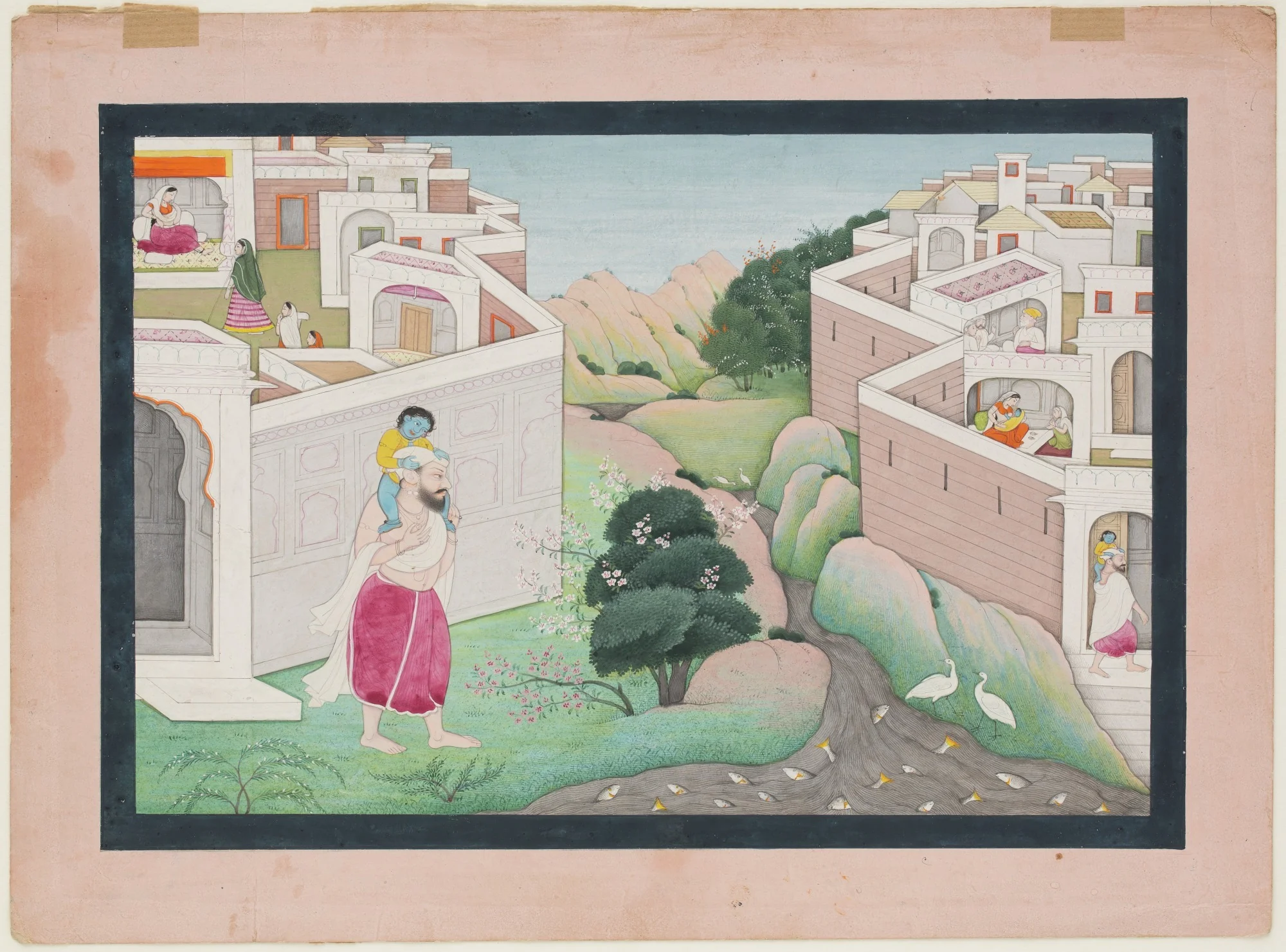 Baby Krishna Carried on Shoulder of Nanda, by Unknown, unspecified