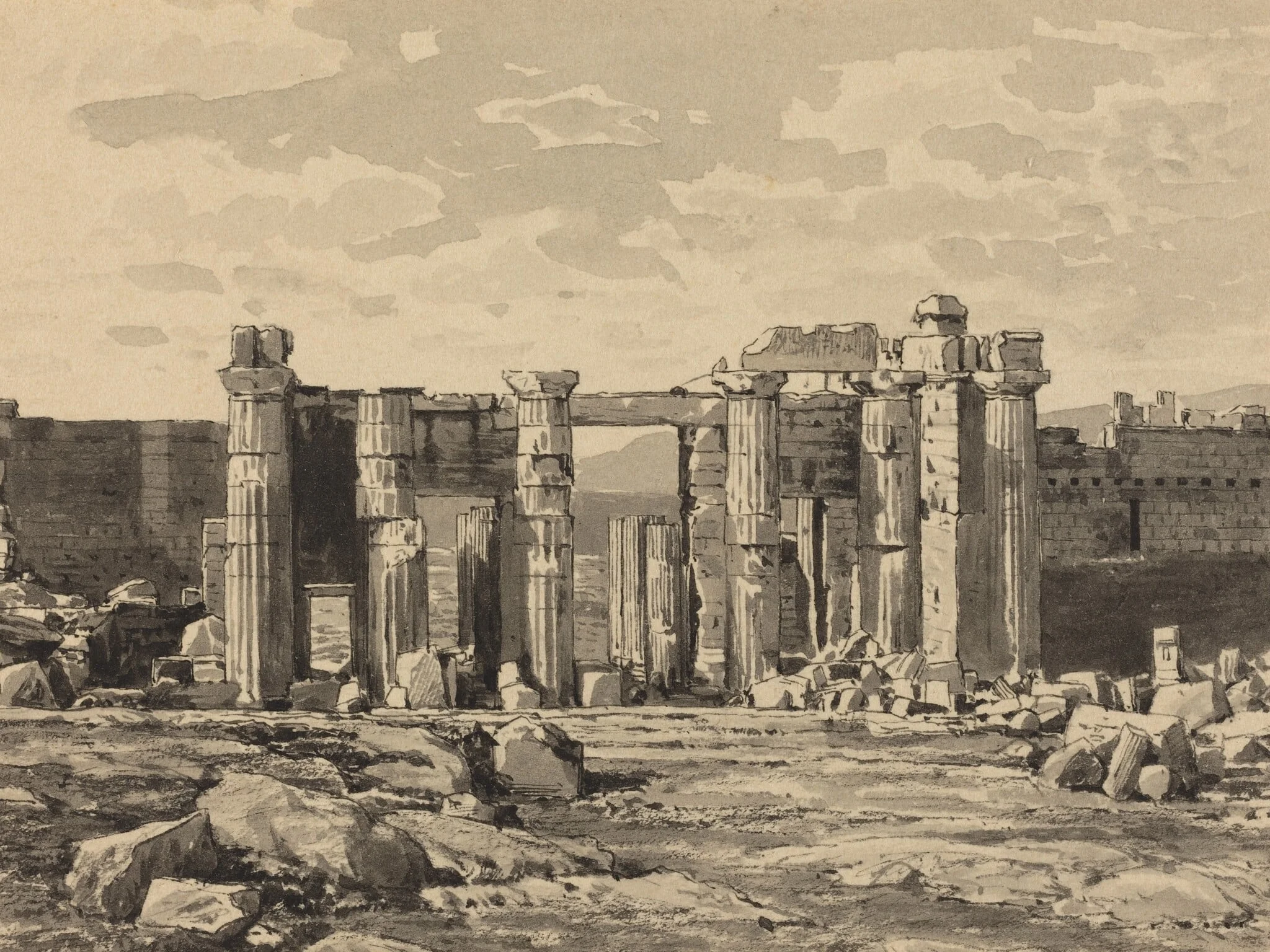 The Propylaeum from the East, by Themistocles von Eckenbrecher, ink, 1890