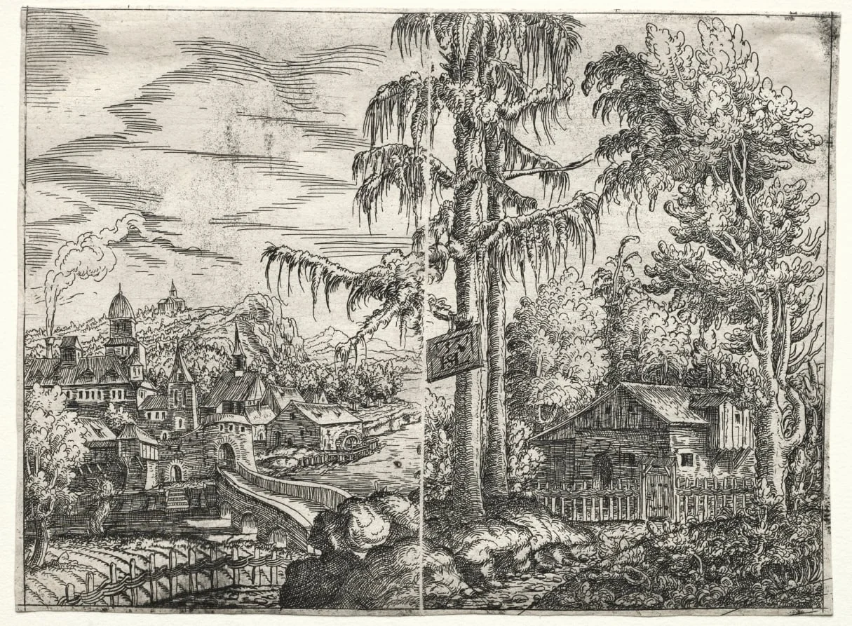 Landscape with the Town on a River and the Cottage between Trees, by Hanns Lautensack, 1551