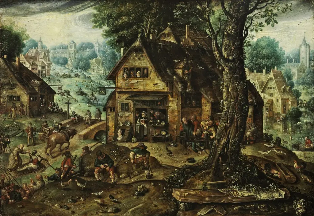 View of the village with numerous people