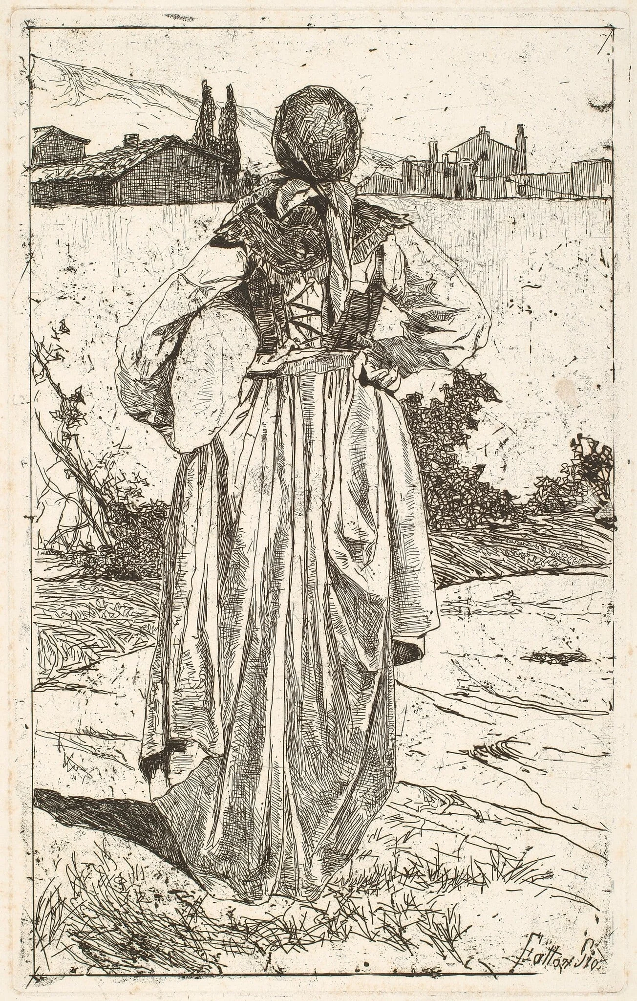 Woman of the Gabbro (Donna al gabbro), by Giovanni Fattori, ink, 1886