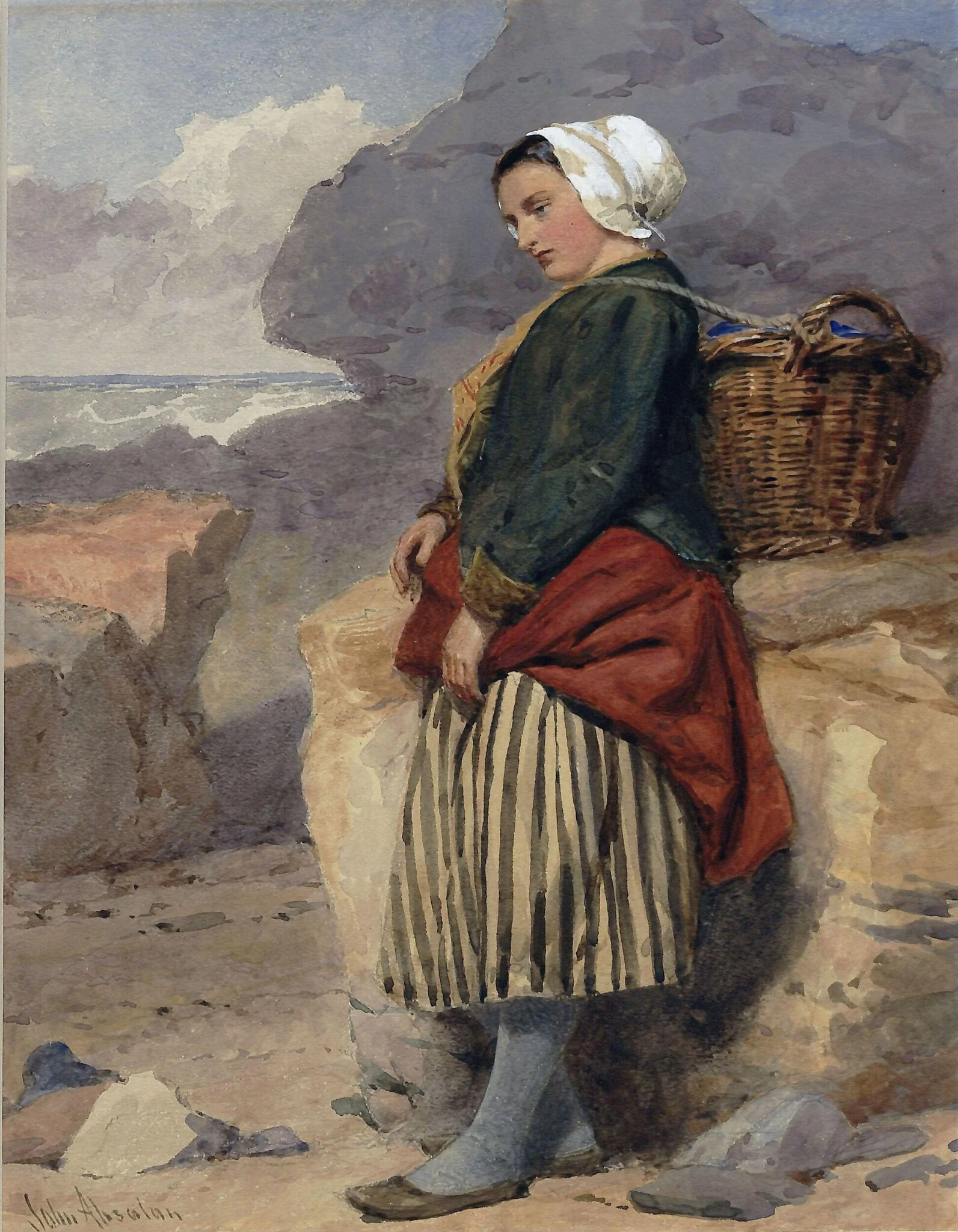 A Boulogne fisher-girl, by John Absolon, watercolor, 1830