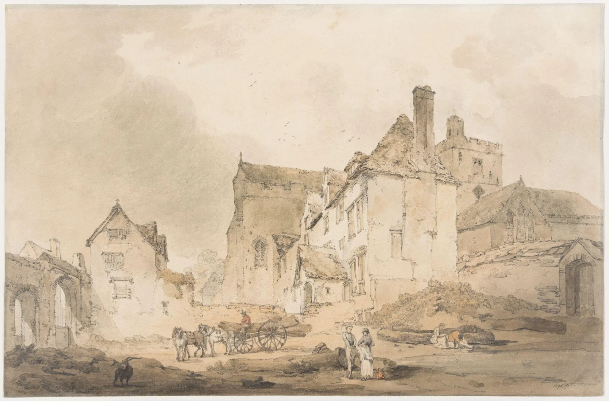Church and houses at Conway, by Hugh O'Neill, watercolor, 1817