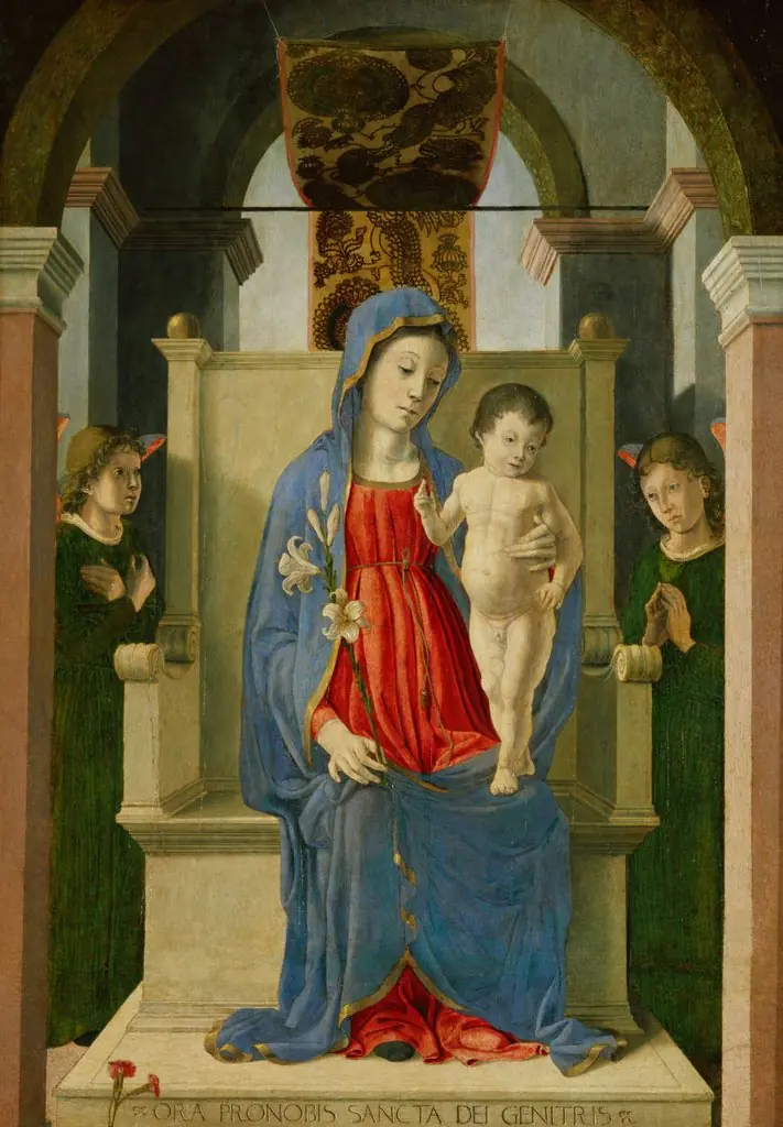 Virgin Mary with lily flowers
