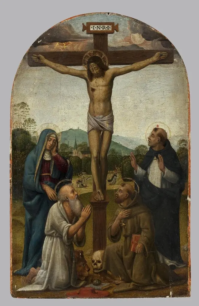 Crusifixion with the Virgin Mary and Sts Dominic, Jerome and Francis