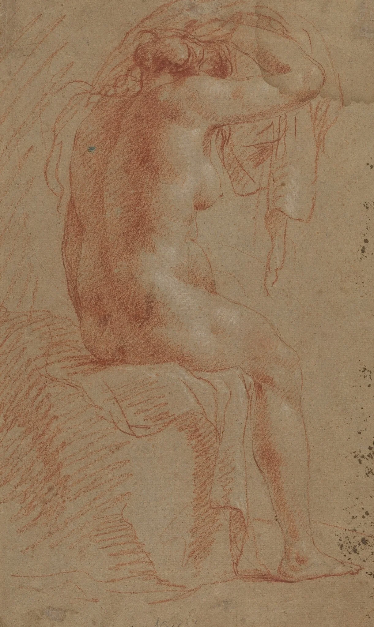 Nude Female Figure [verso], by Italian 17th Century, chalk, 1601