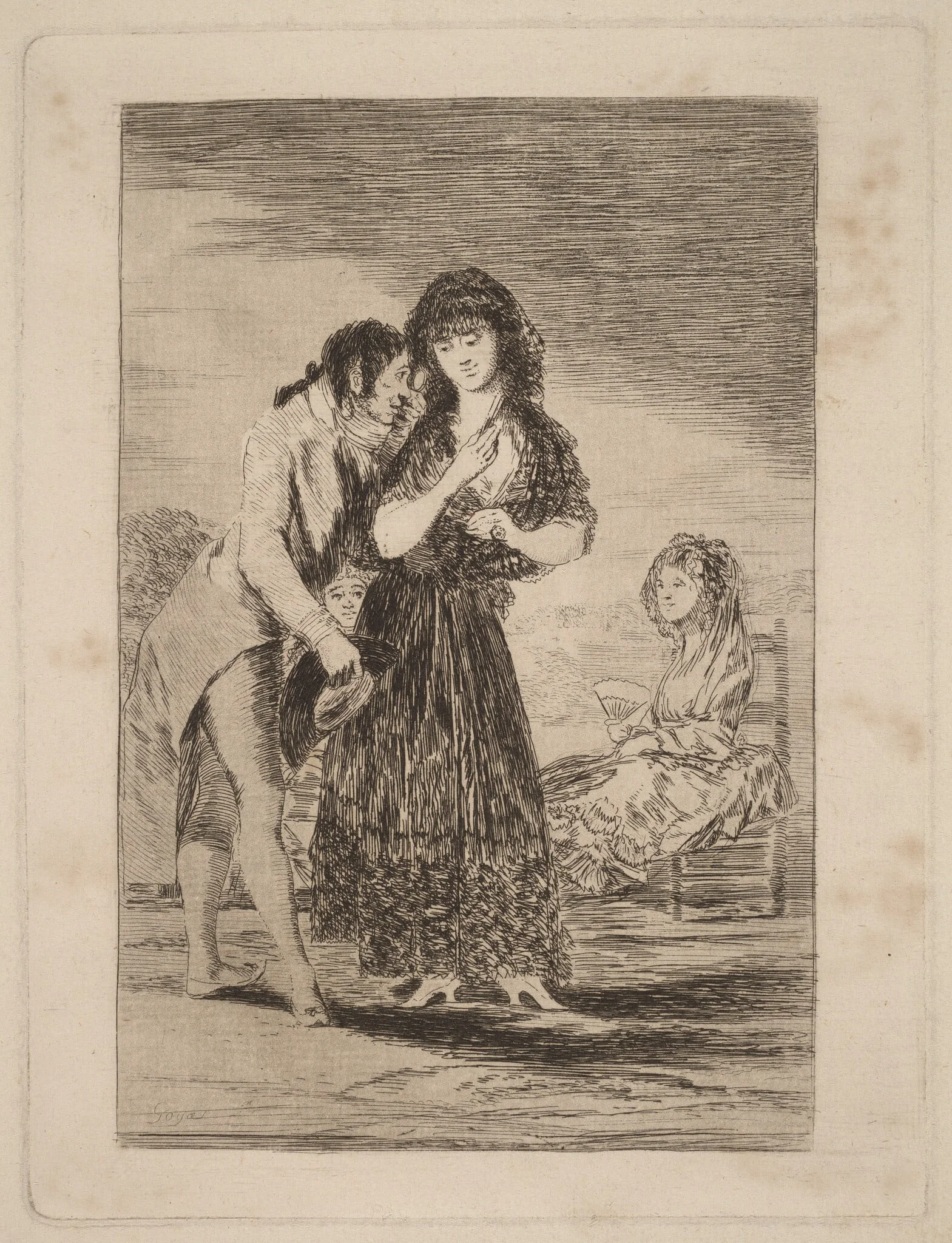 Ni asi la distingue  (Even Thus He Cannot Make Her Out), by Francisco Goya, ink, 1799