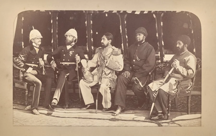 The Amir Yakub Khan, General Daod Shah, Habeebula Moustafi, Major Cavagnari, Mr. Jenkyns, by John Burke, 1879