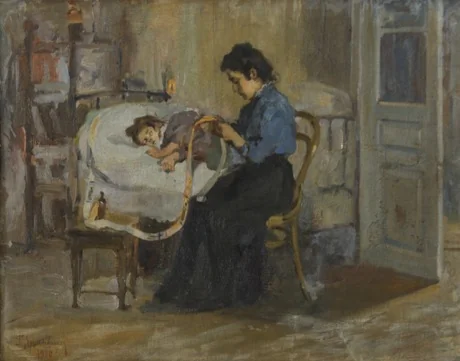 Next to the sick child