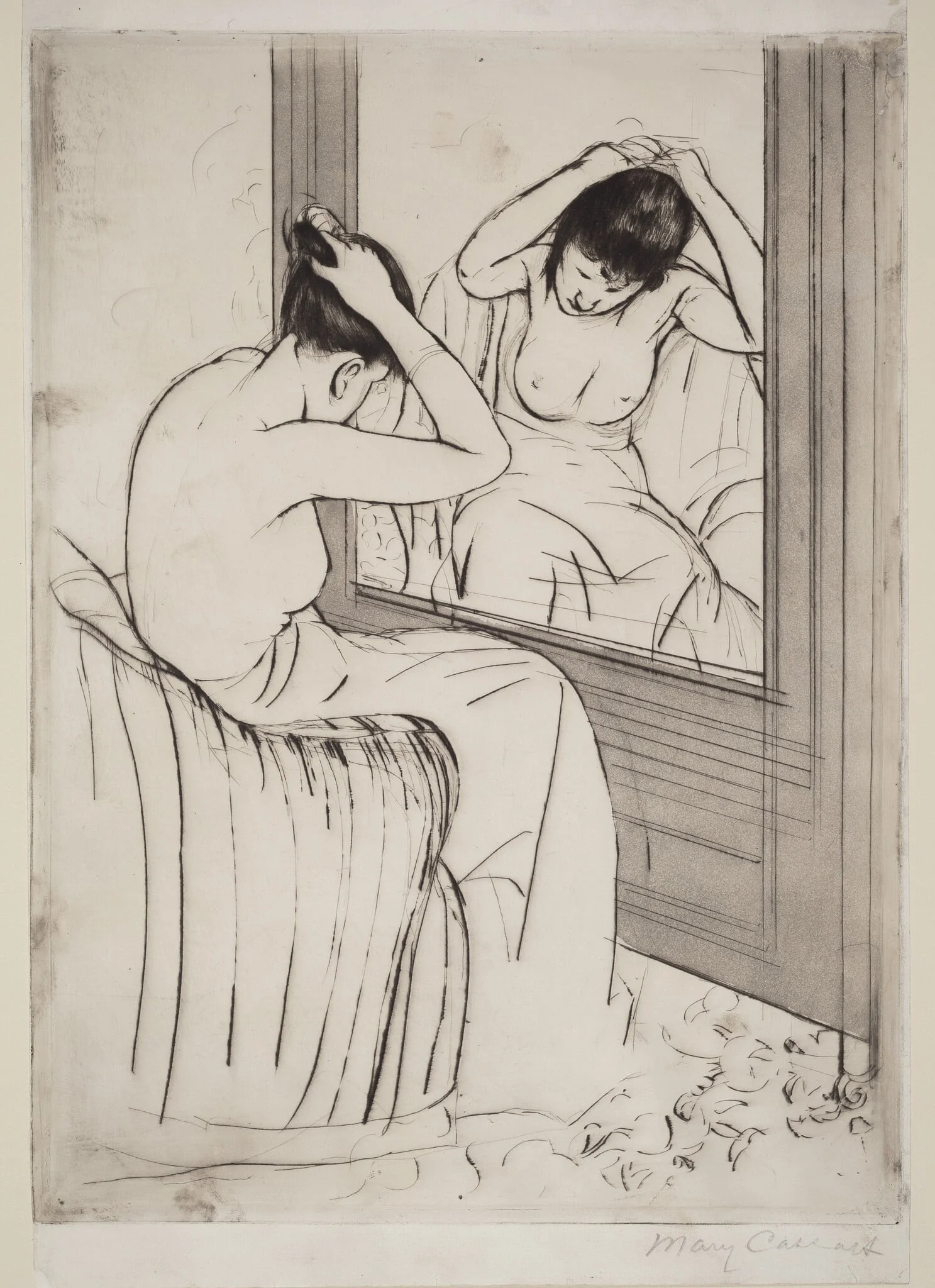 The Coiffure, by Mary Cassatt, ink, 1890