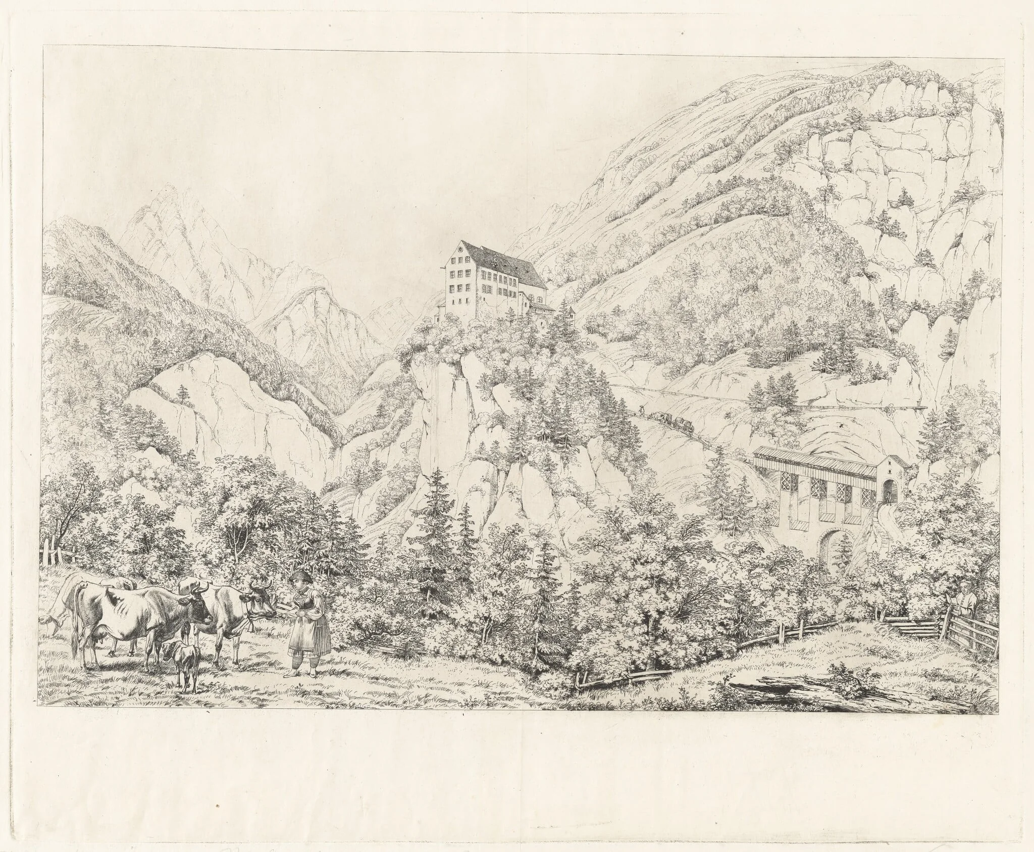 The Georgenberg in the Tyrol, by Johann Adam Klein, ink, 1818