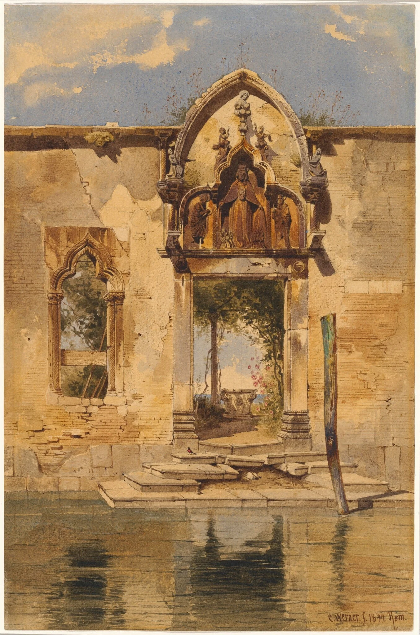 The Portal of the Madonna della Misericordia from the Canal, by Carl Friedrich Heinrich Werner, ink, 1844