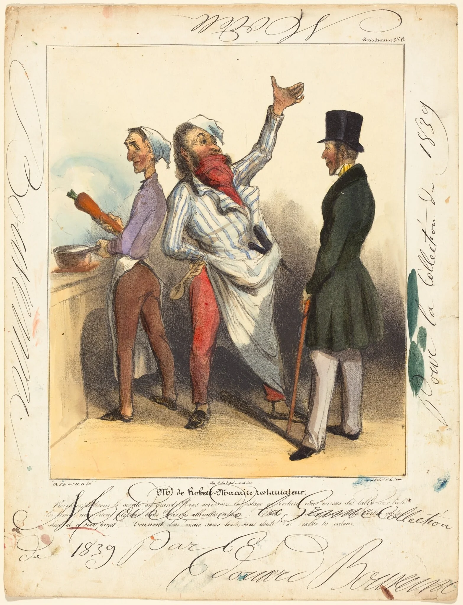 Mr. de Robert Macaire Restaurateur, by Honoré Daumier, ink, 1836