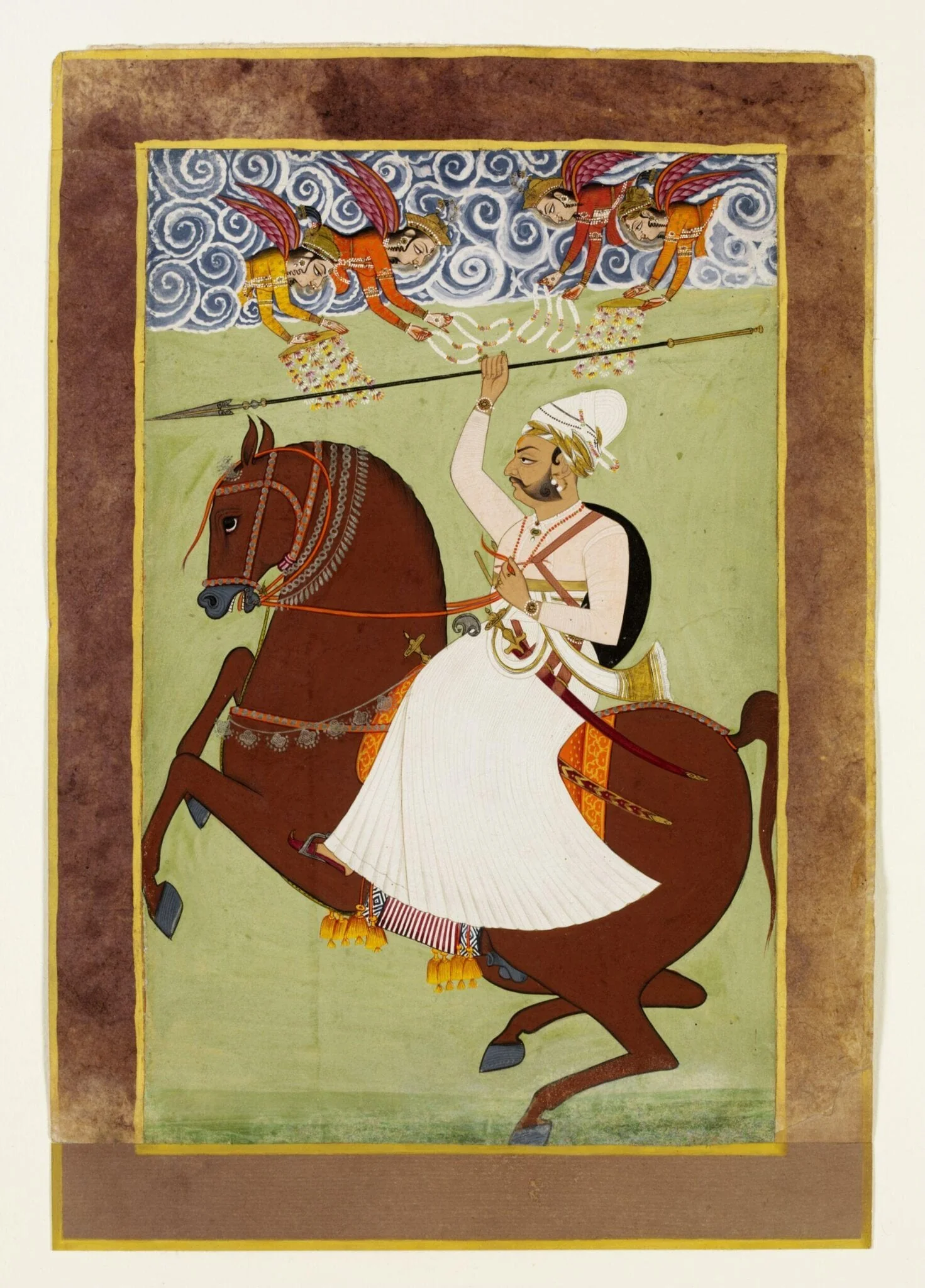 Equestrian portrait with angels, by Unknown, paint, 1850
