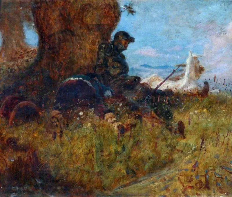 Don Quixote and Rosinante Reposing under a Tree (from Cervantes' novel)