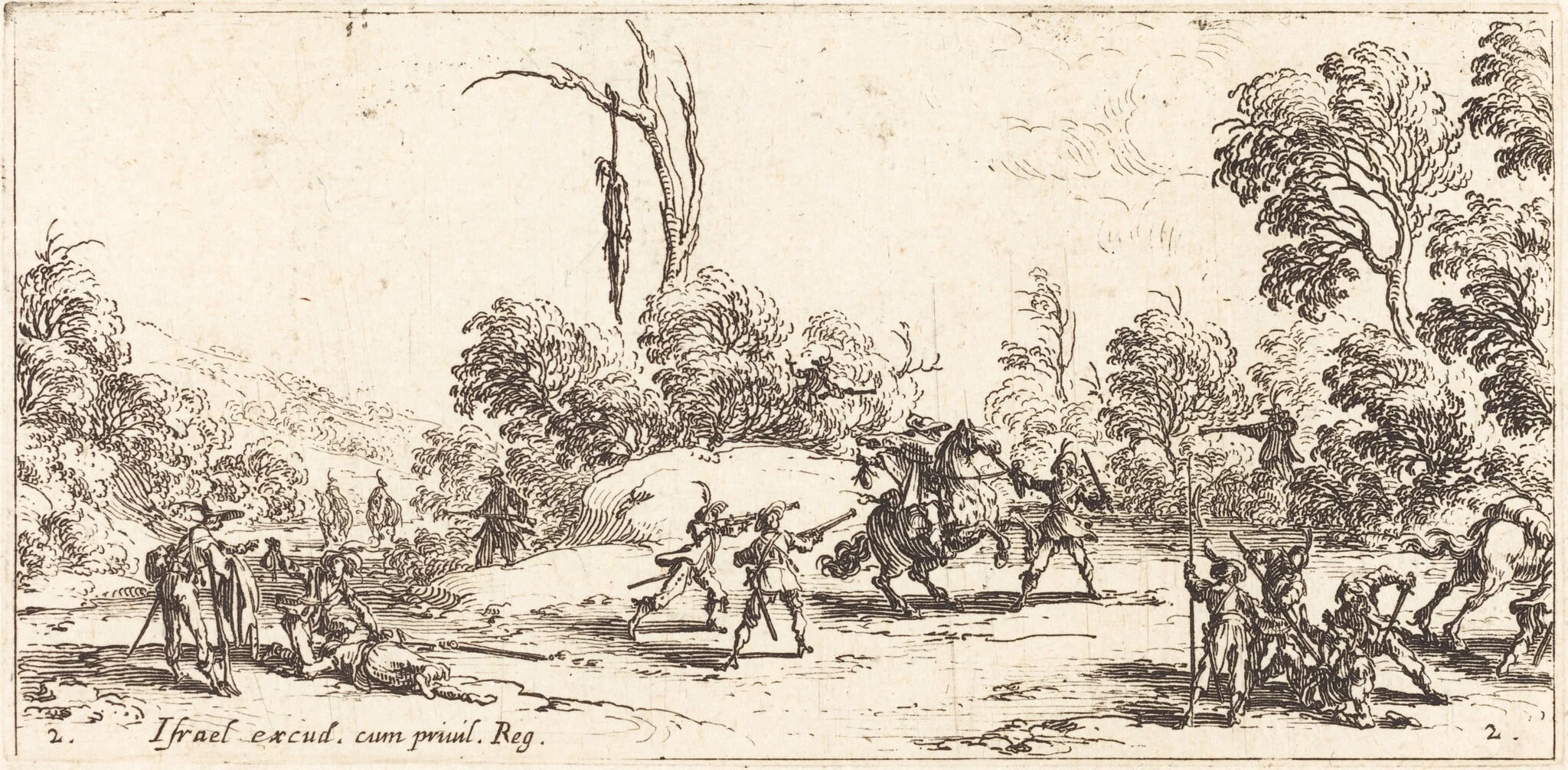Attacking Travelers on the Highway, by Jacques Callot, ink, 1633
