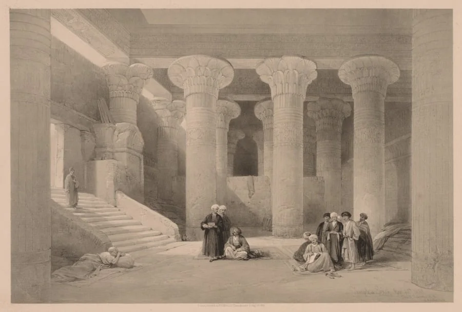 Egypt and Nubia:  Volume I - No. 24, Temple at Esneh, by Louis Haghe, 1838