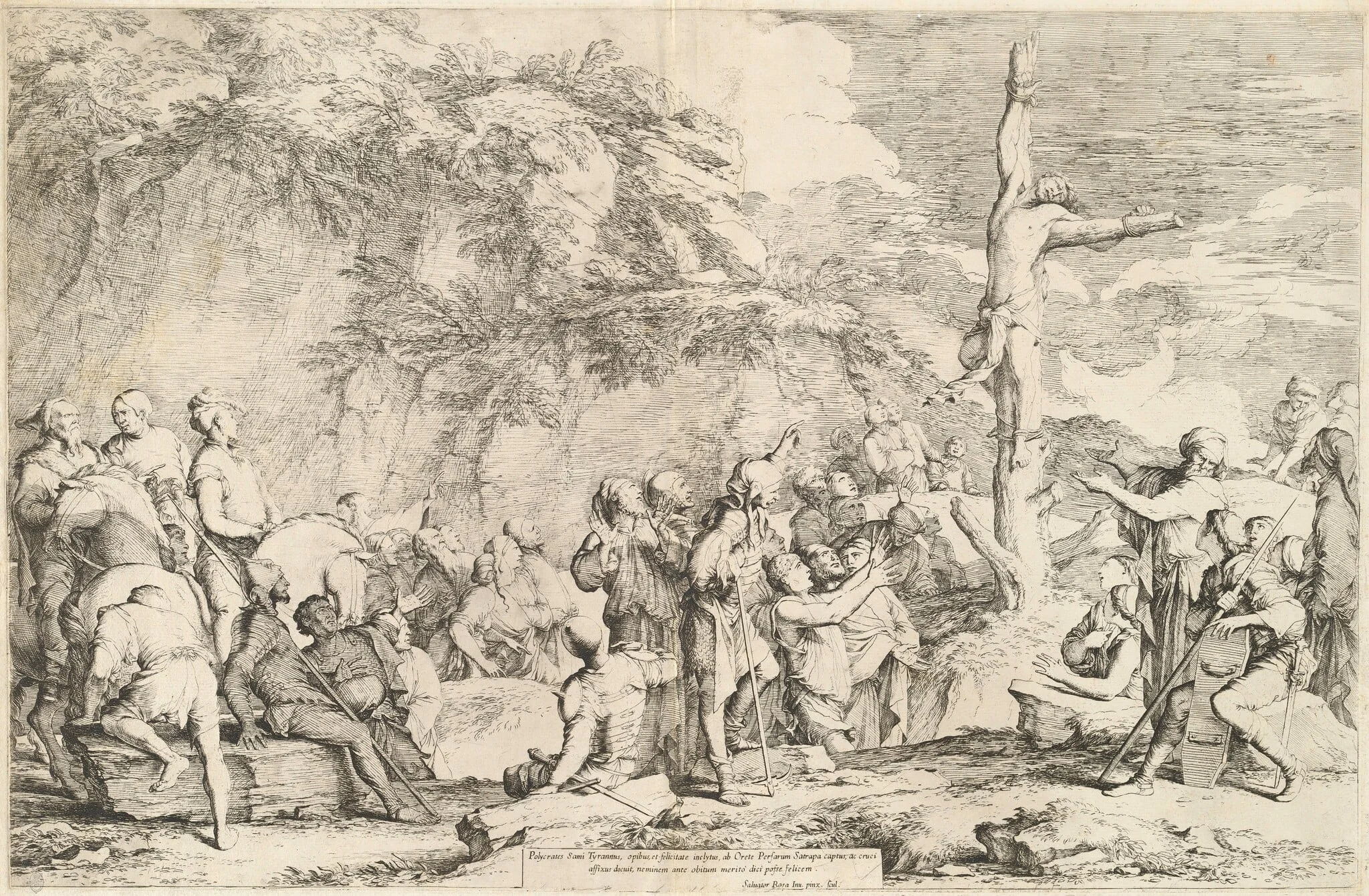 The Crucifixion of Polycrates, by Salvator Rosa, ink, 1662