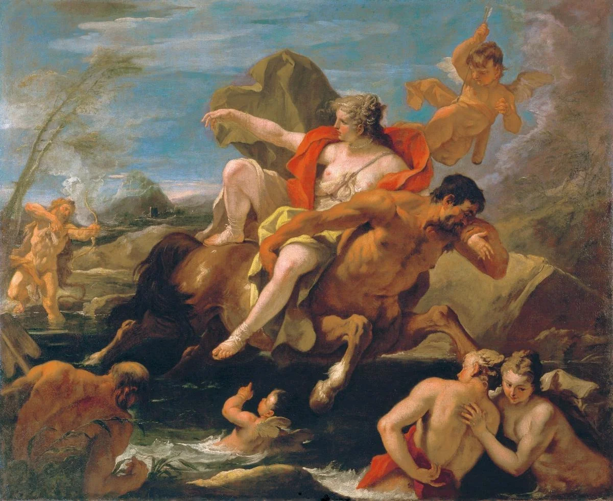Nesso rapisce Deianira, by Sebastiano Ricci, oil, 1700