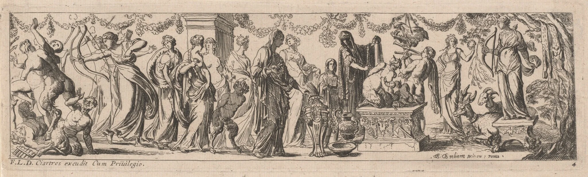 Female Satyr with Children on an Altar, by Pierre Brebiette, ink, 1626