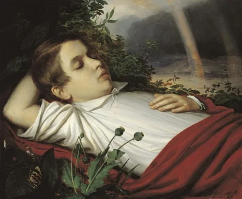 Sleeping Child, by Mihály Kovács, oil, 1850
