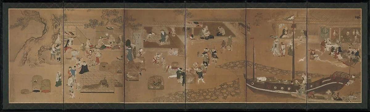 異国人交易図屏風|Foreign Merchants in Japanese Trade Port, by Unknown, ink, 1816