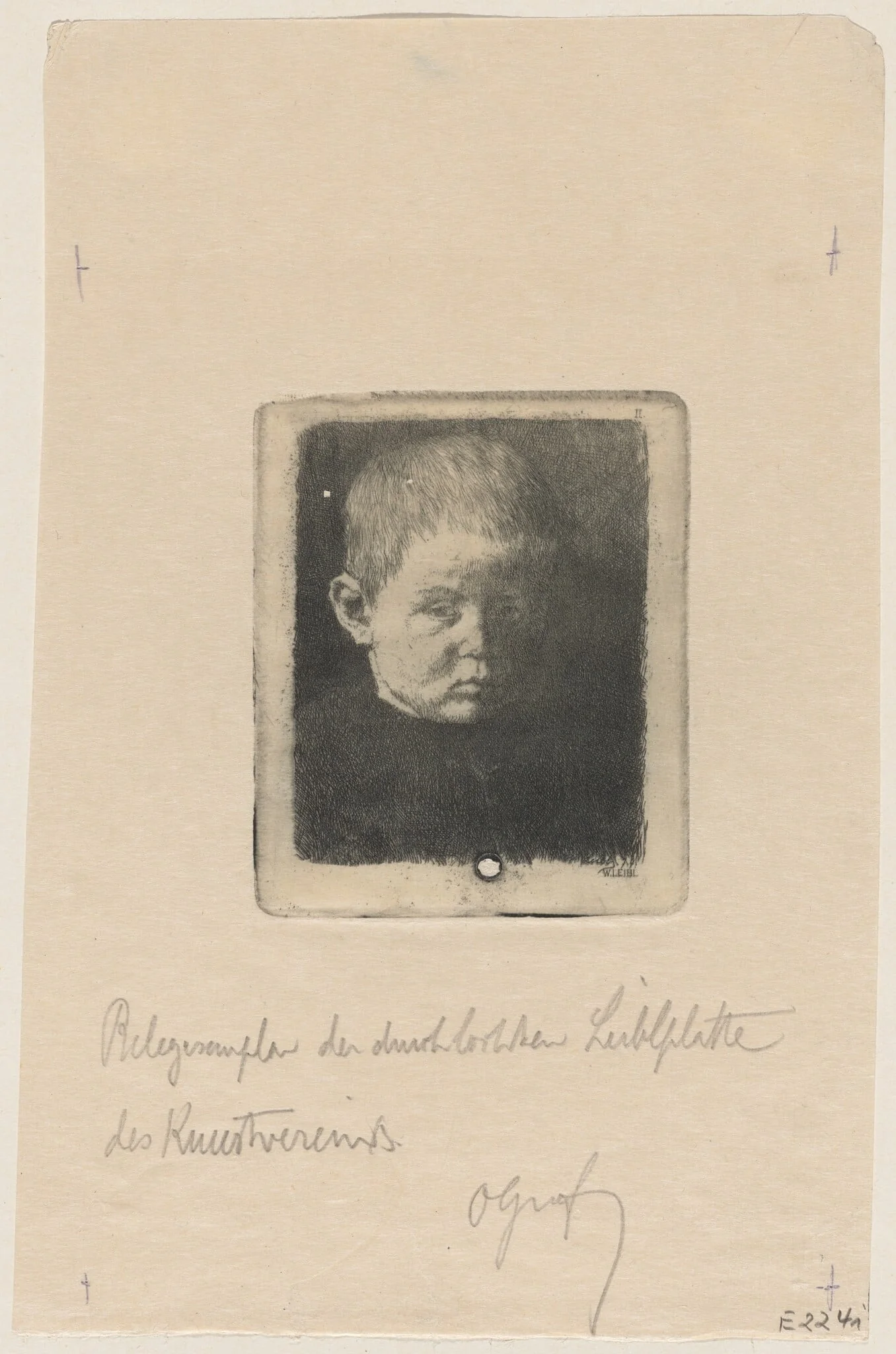 Head of a Boy, by Wilhelm Leibl, ink, 1874