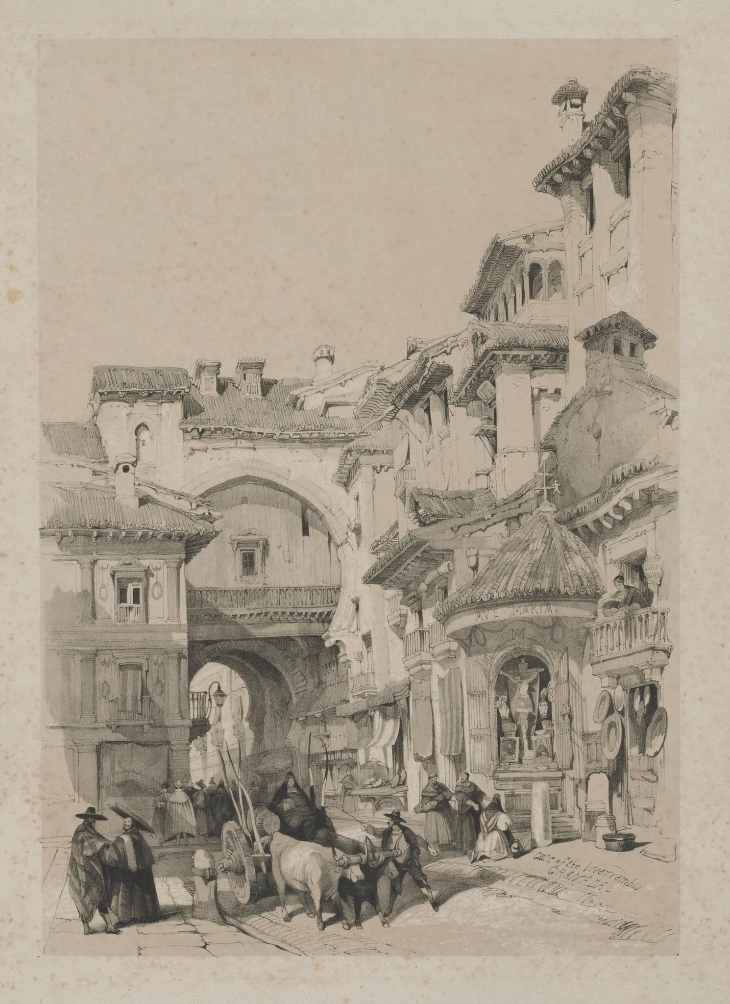Picturesque Sketches in Spain: Gate of the Vivarrambla, Granada, by Thomas Shotter Boys, 1837