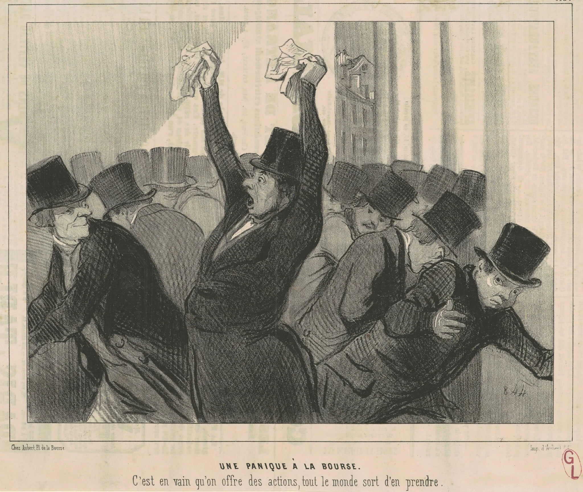 Une Panique a la bourse, by Honoré Daumier, ink, 1845