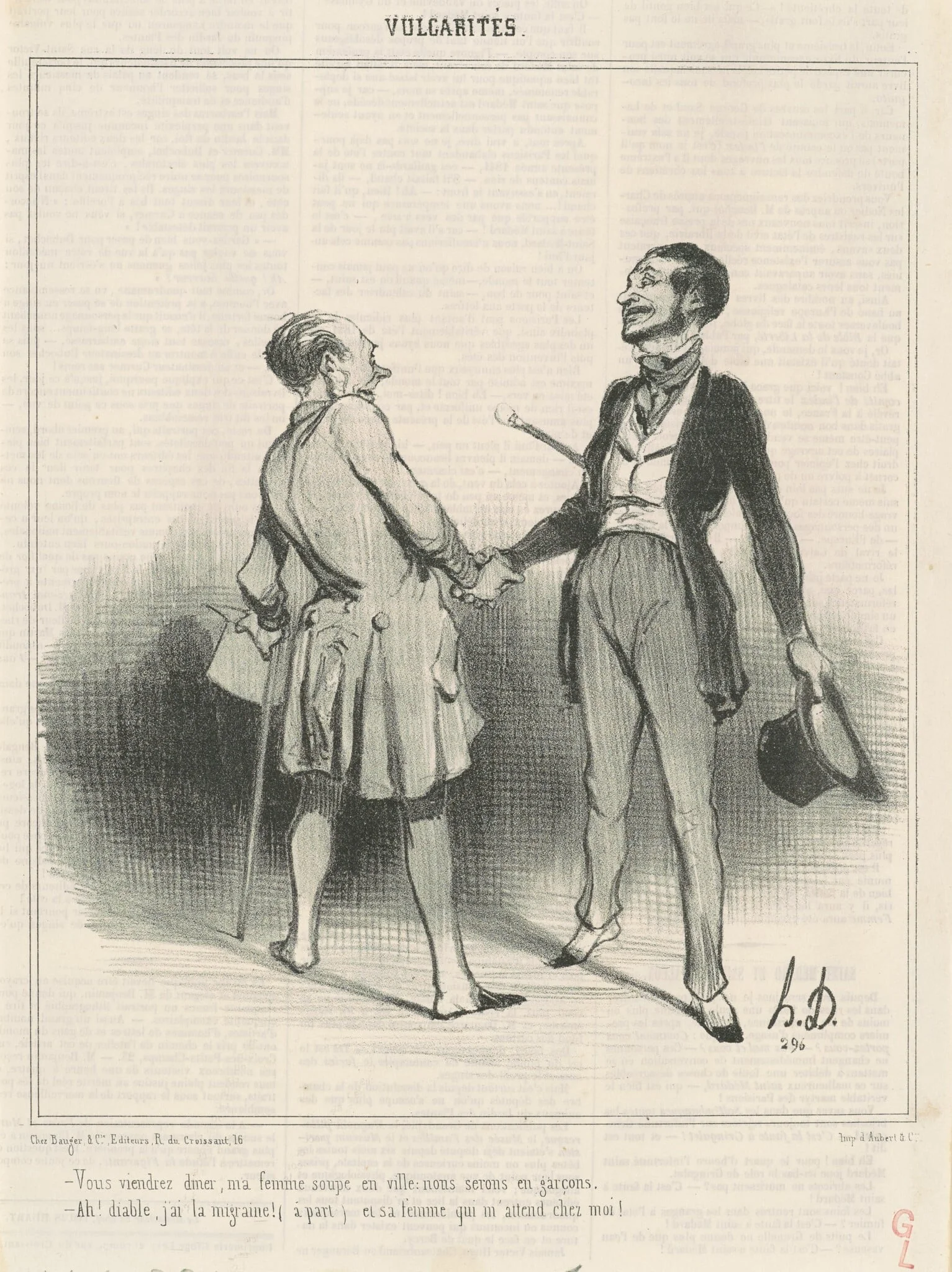 Vous viendrez diner, ma femme soupe en ville ..., by Honoré Daumier, ink, 1841