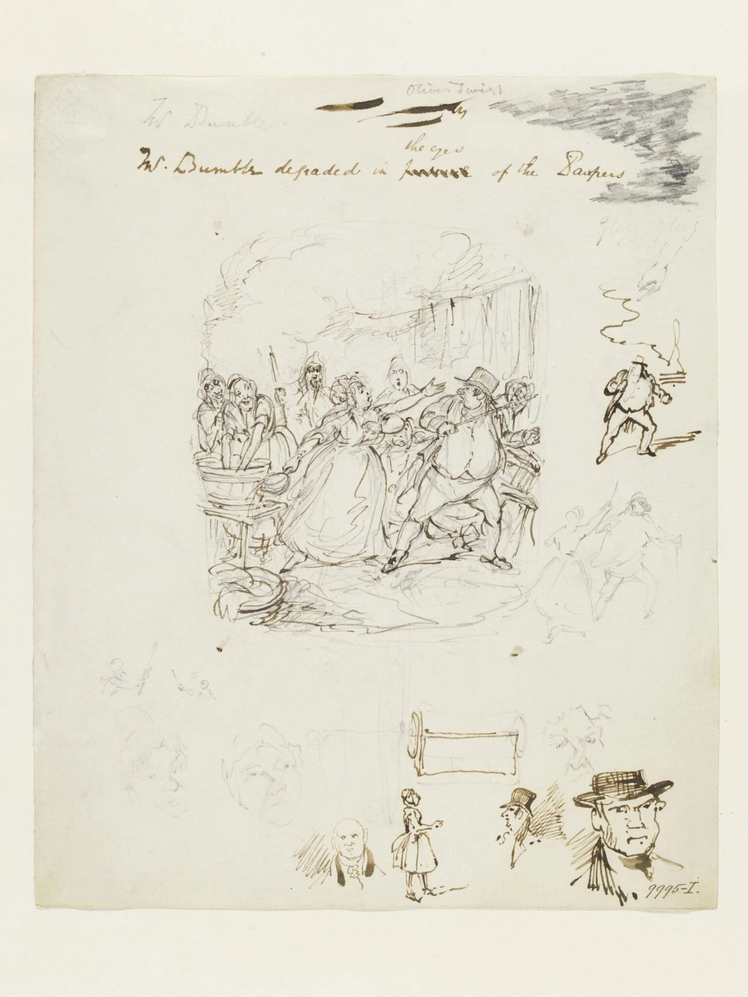 Mr Bumble degraded in the eyes of the paupers, by George Cruikshank, 1842