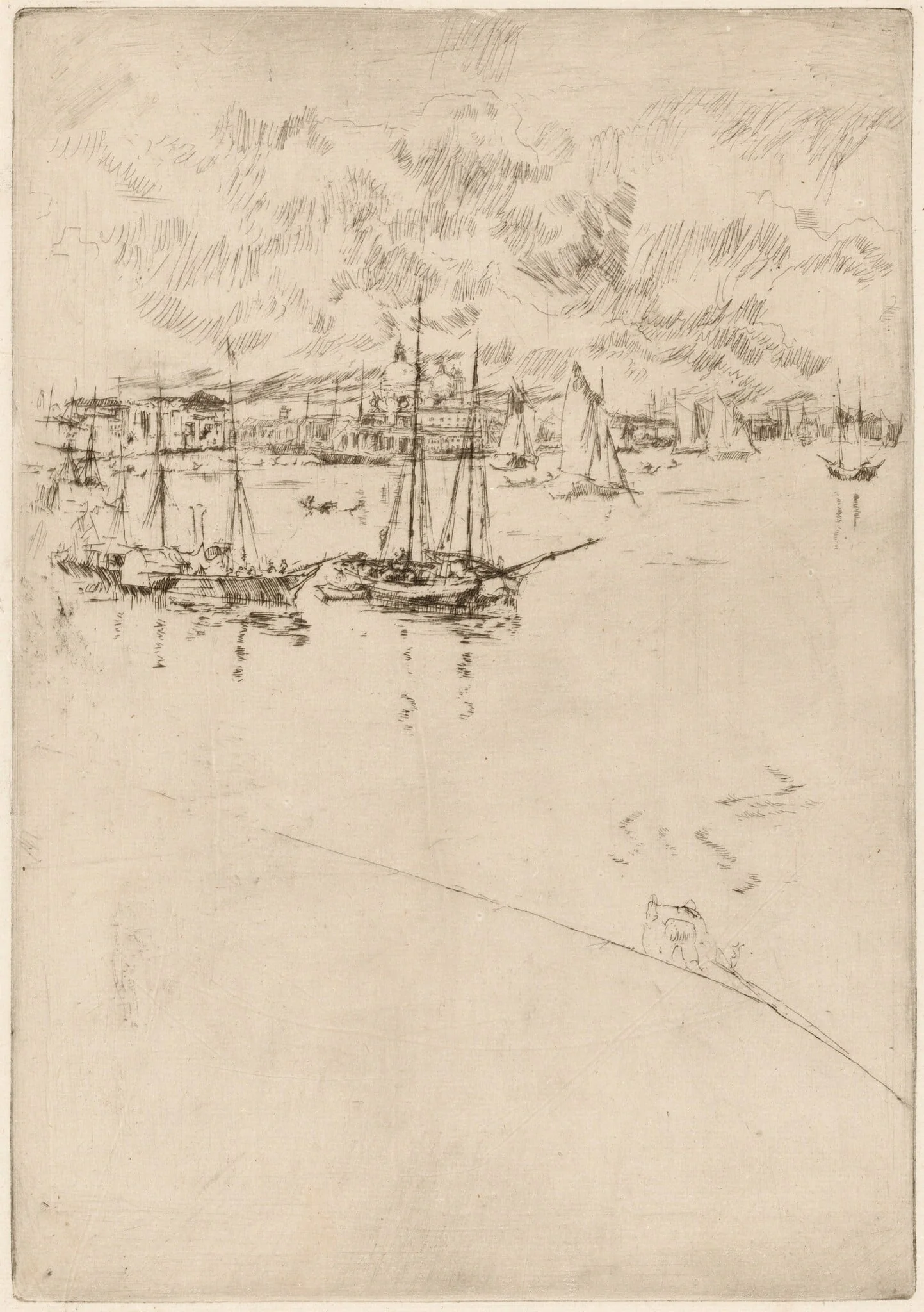 The Steamboat, Venice, by James McNeill Whistler, ink, 1880