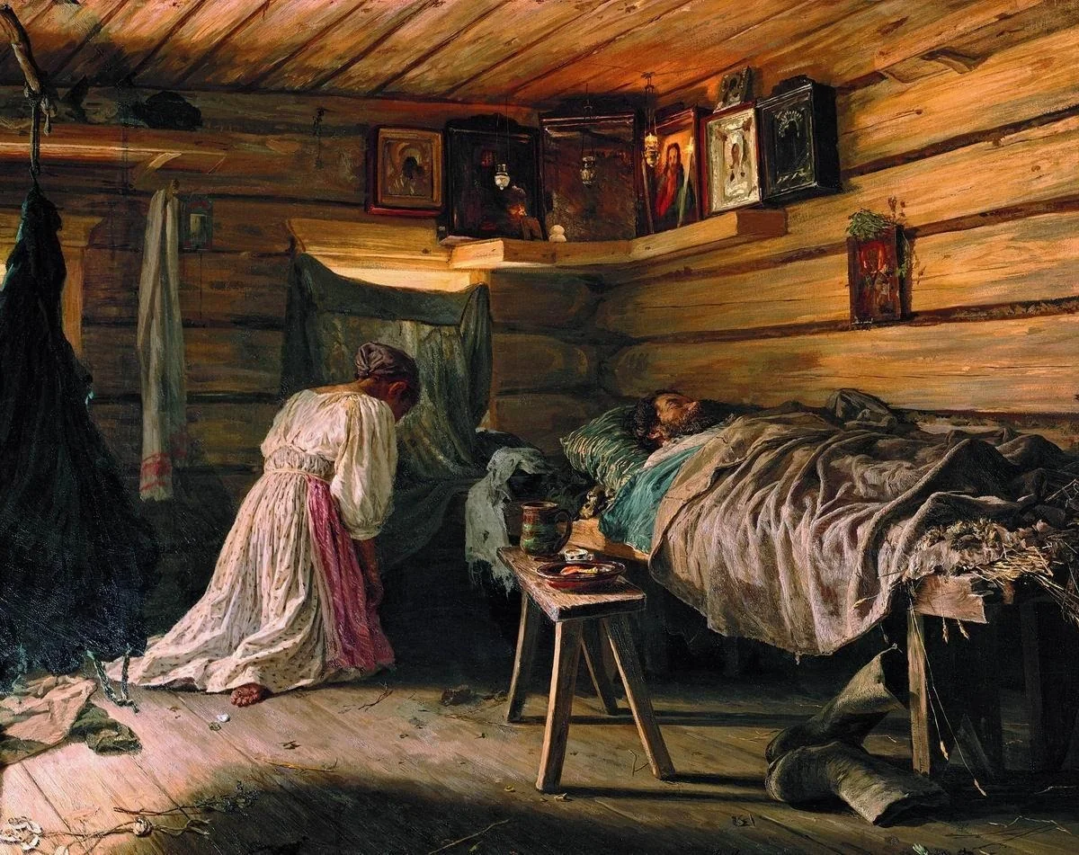 Sick Husband, by Vassily Maximov, oil, 1891