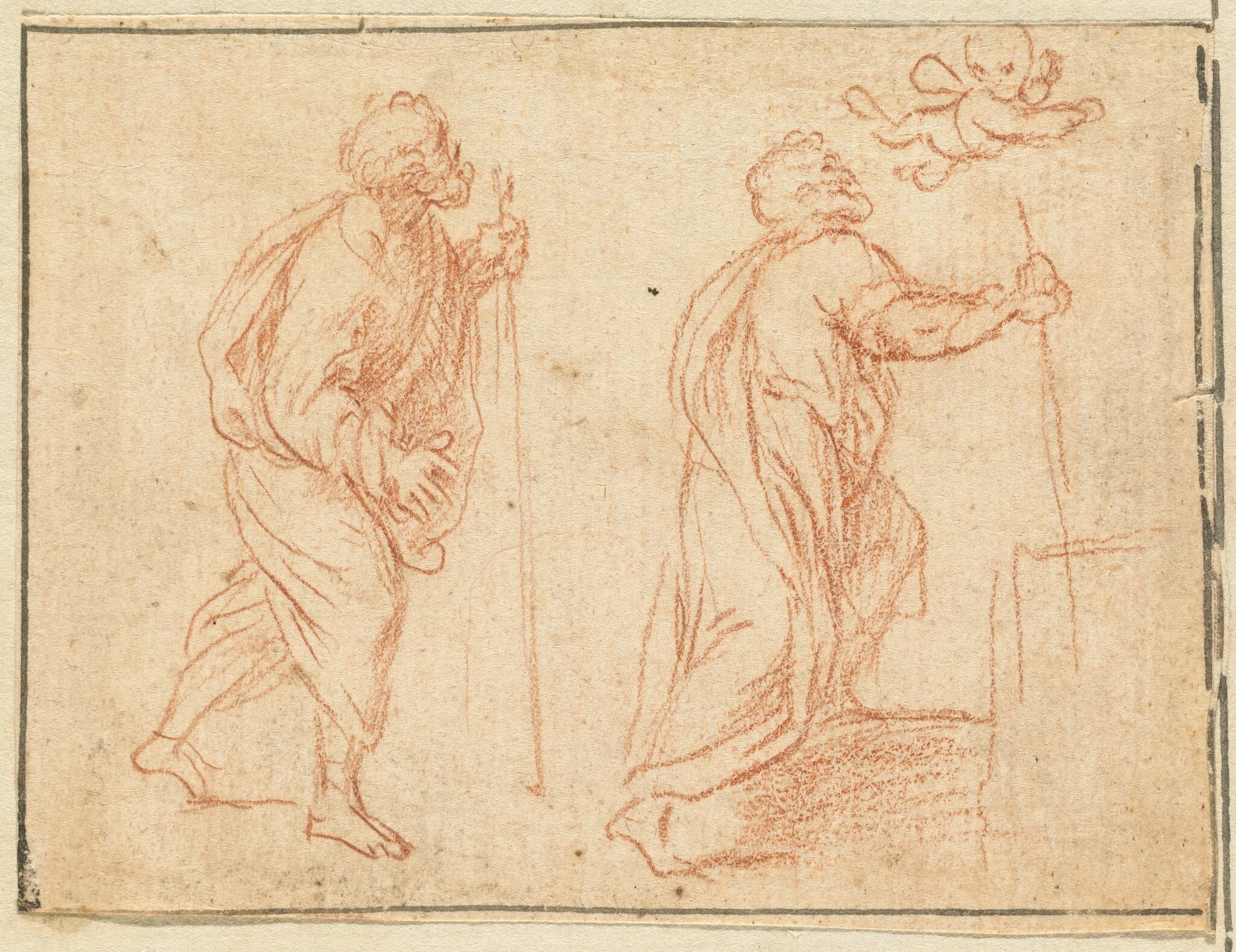 An Apostle Guided by an Angel, by Agostino Masucci, chalk, 1724