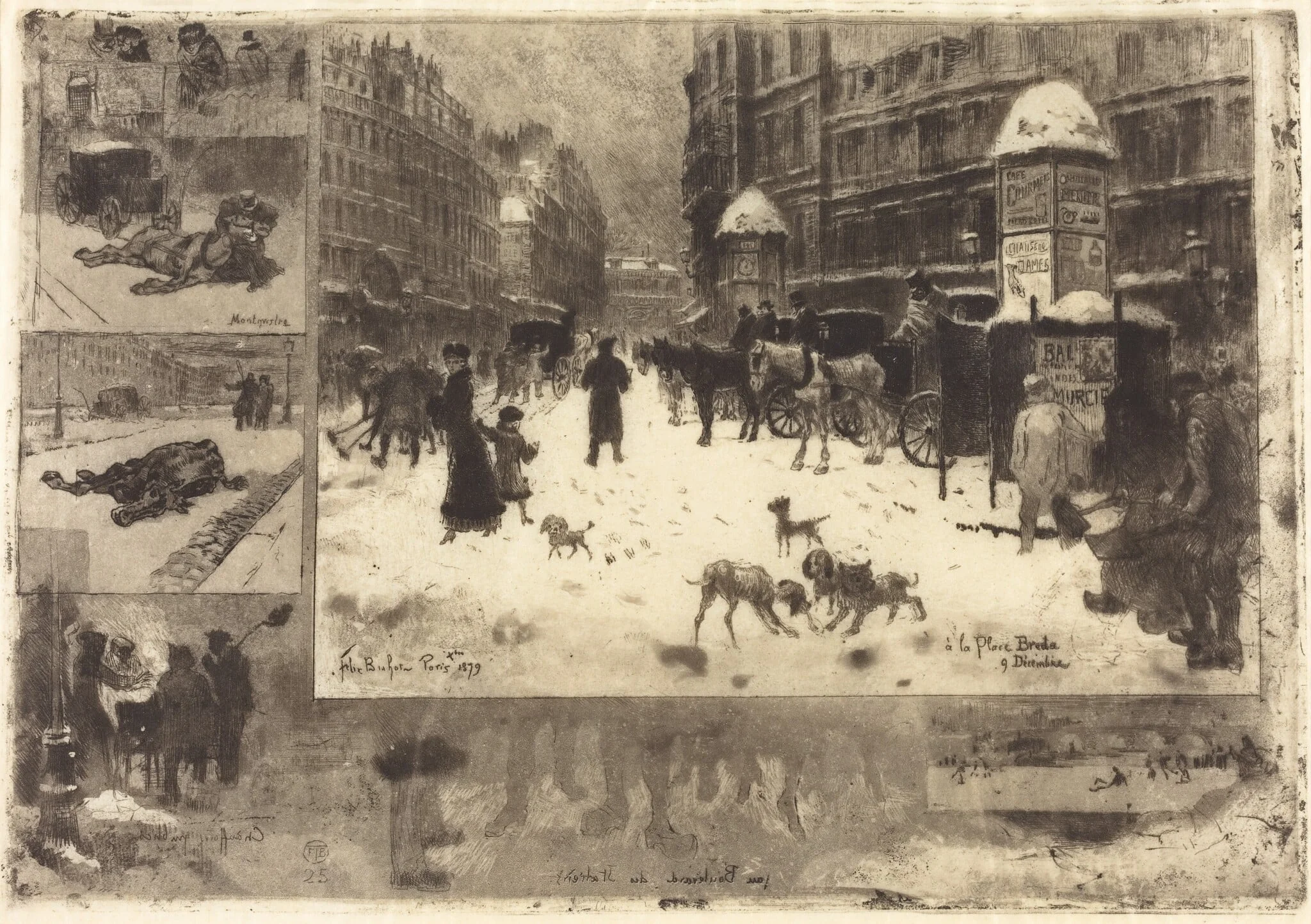 L'Hiver à Paris (Winter in Paris), by Félix-Hilaire Buhot, ink, 1879