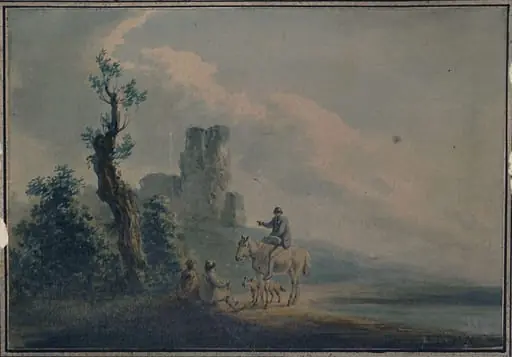 Landscape with ruined castle and figures
