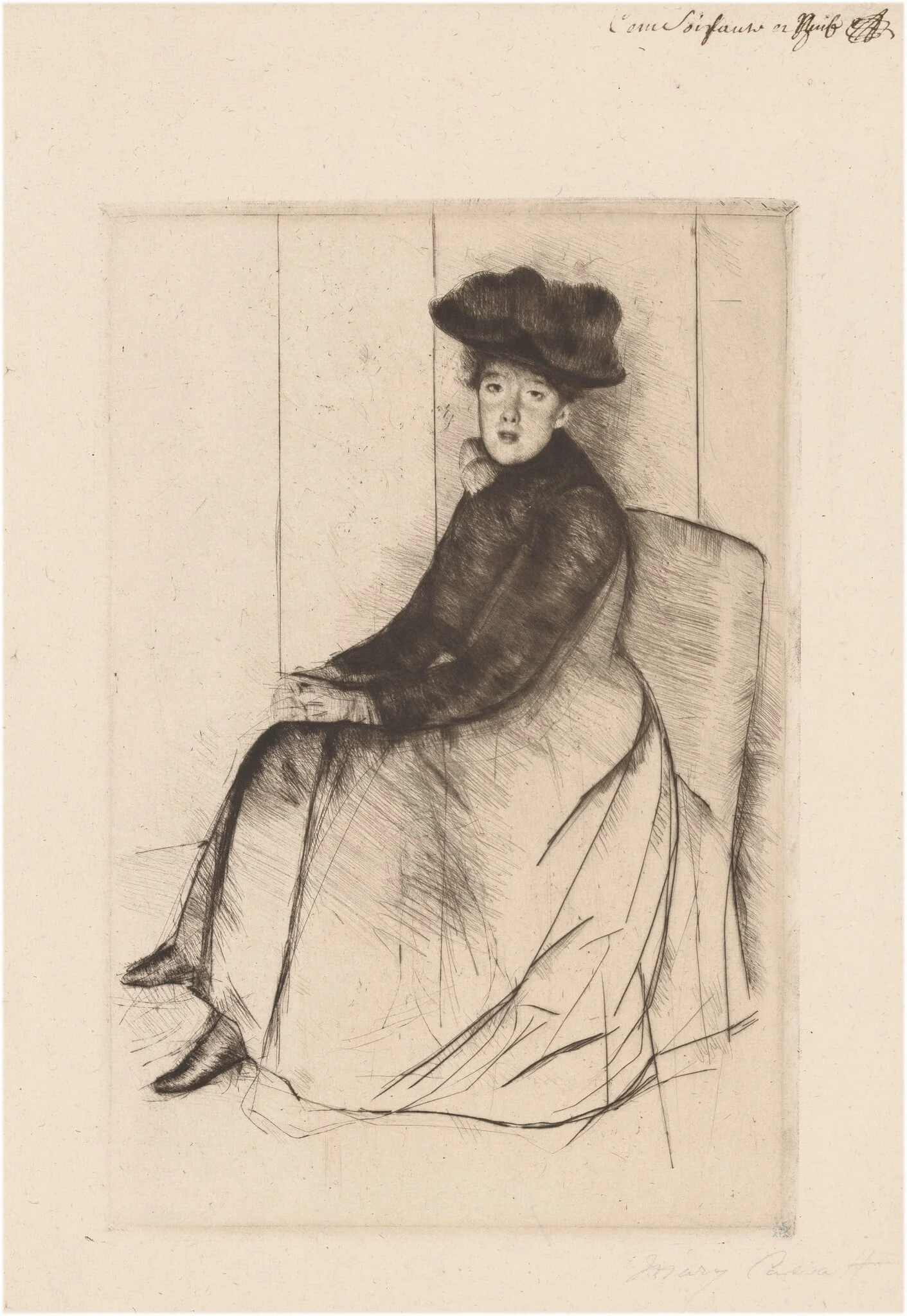 Reflection, by Mary Cassatt, ink, 1890