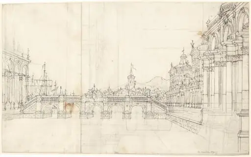 A Capriccio of Palaces and a Loggia Facing a Classical Bridge