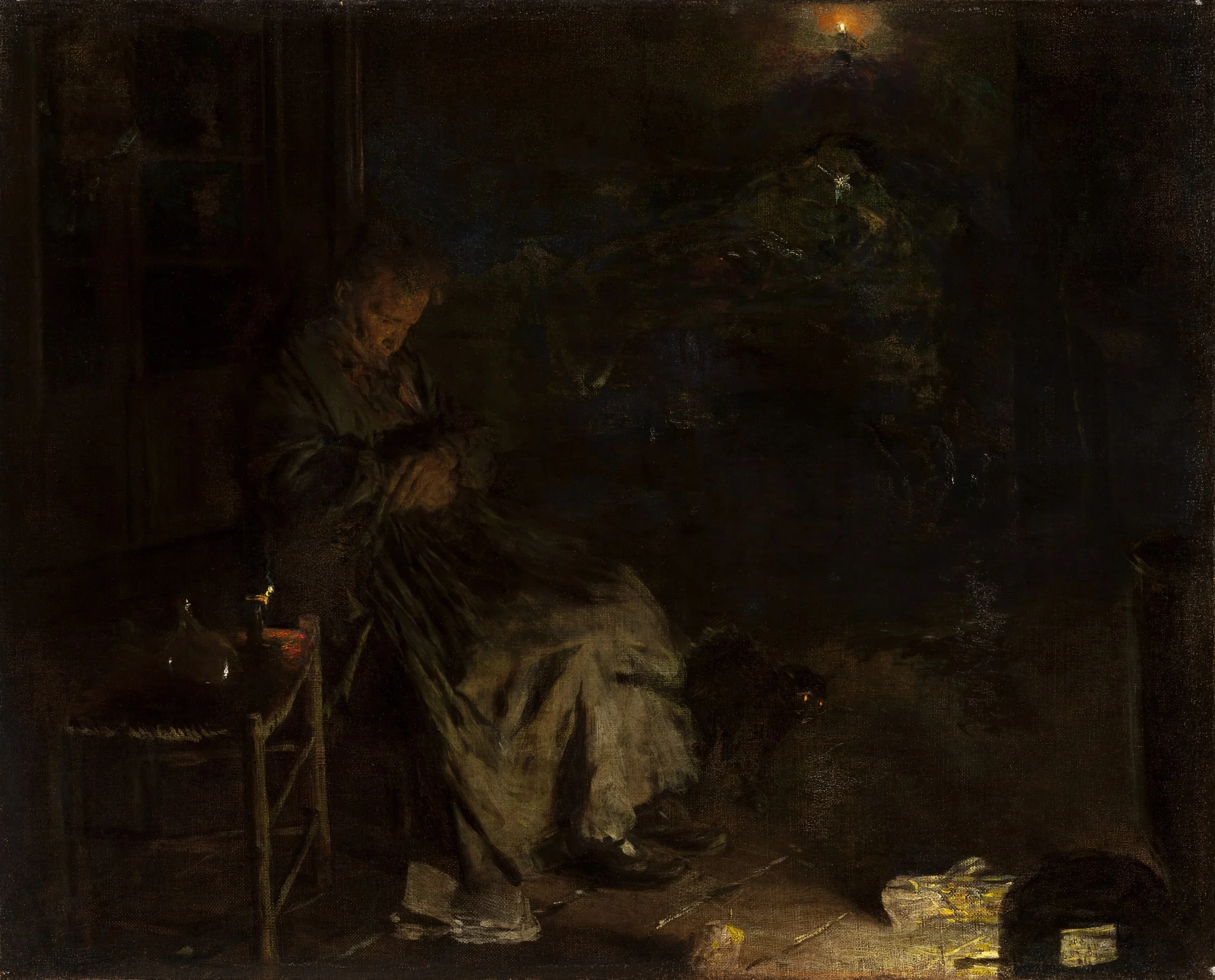 Old Woman Watching over a Dead Body I, by Aleksander Gierymski, oil, 1893