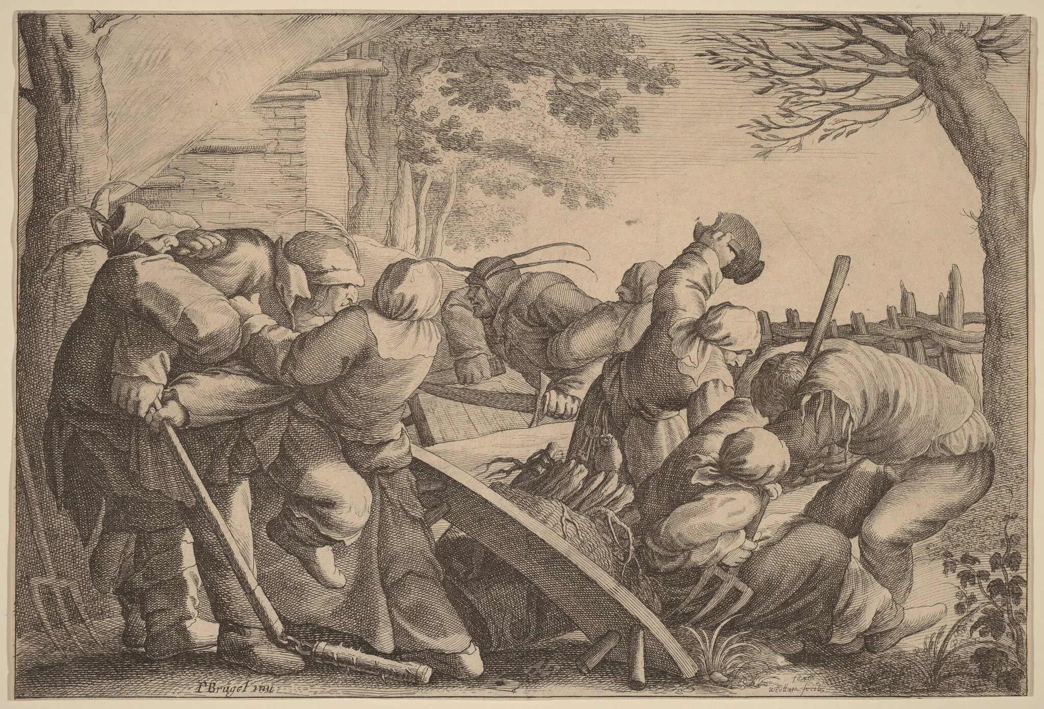Peasant Brawl, by Wenceslaus Hollar, ink, 1646