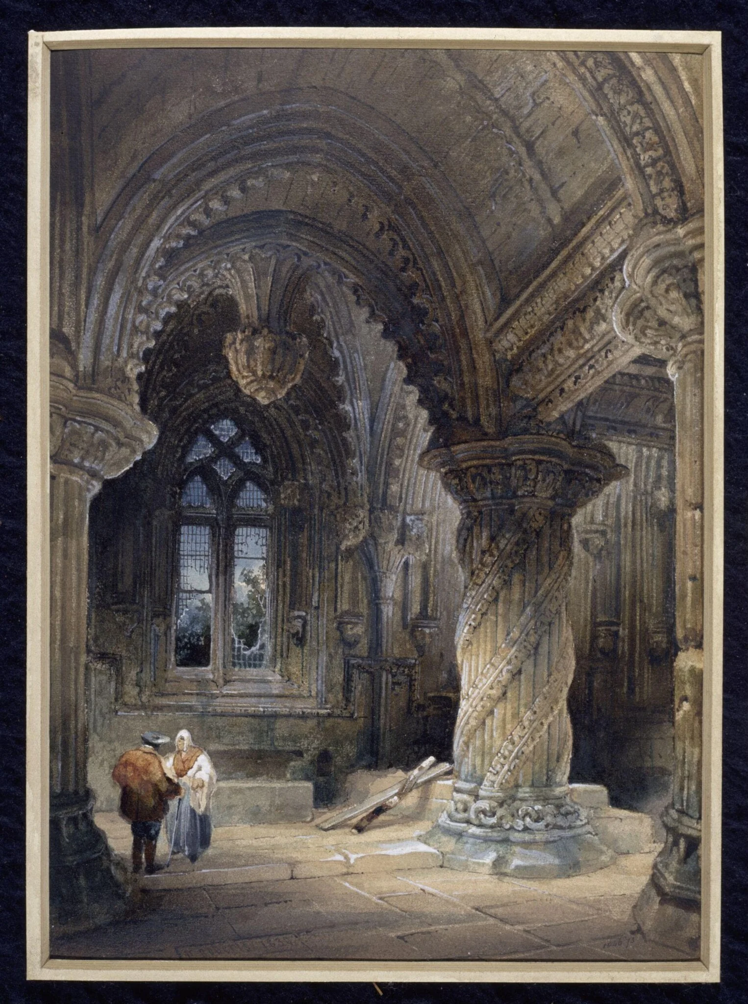 The Prentice Pillar, Roslin Chapel, by David Roberts, watercolor, 1830
