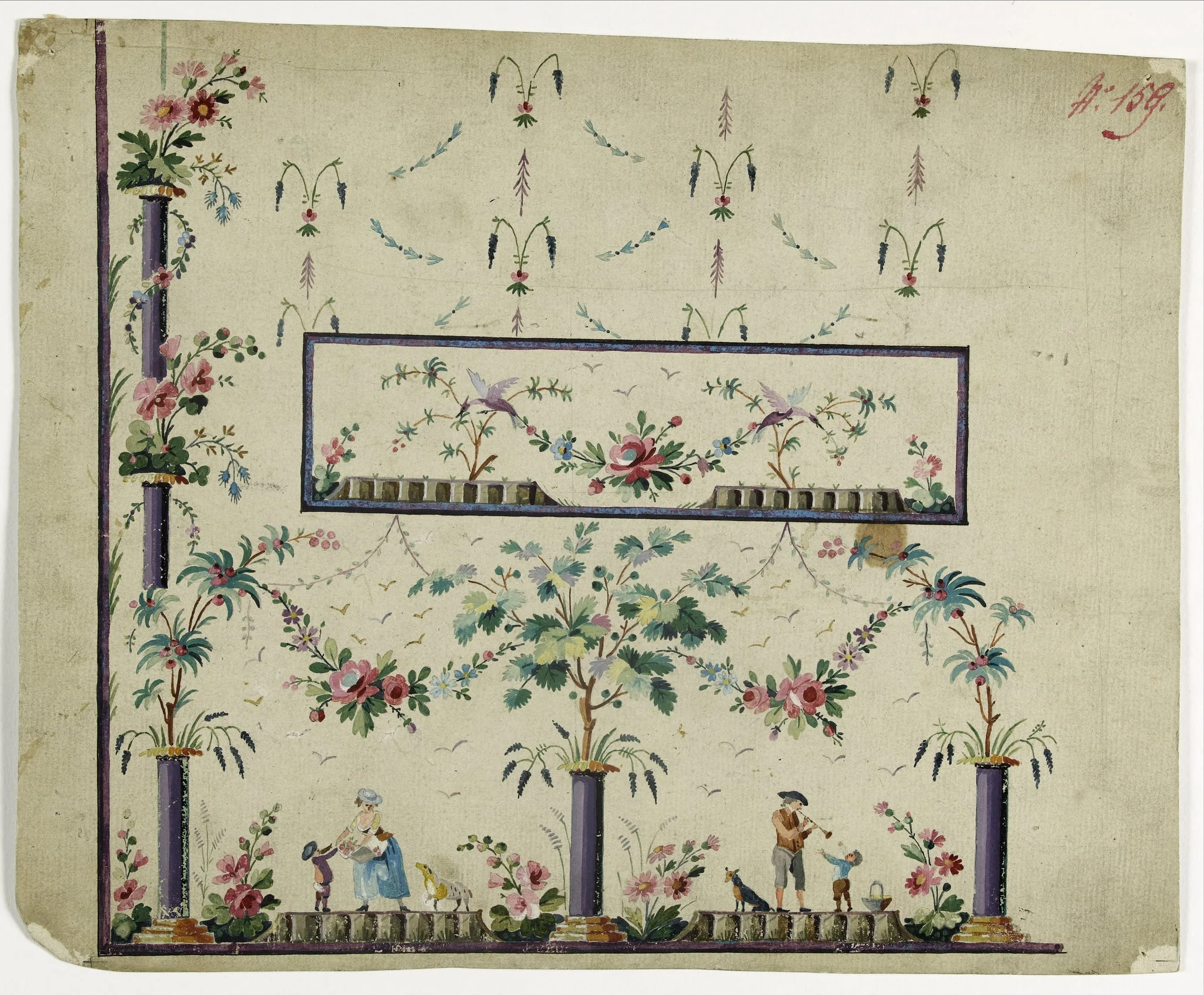 Gilet décor couple avec enfants, projets de broderies de gilet, XVIIIème siècle, by Anonyme, 1785