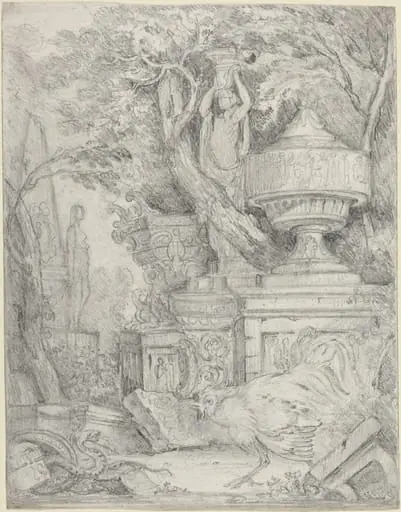 Ancient Sculptures with a Cock Fighting a Snake