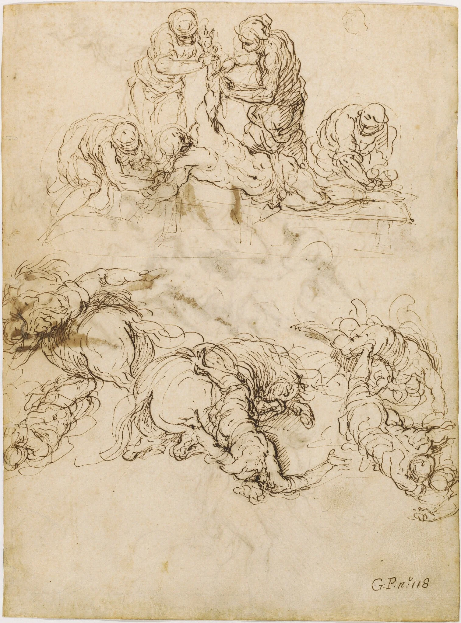 The Martyrdom of Saint Bartholomew; The Conversion of Saint Paul, by Jacopo Palma il Giovane, ink, 1592