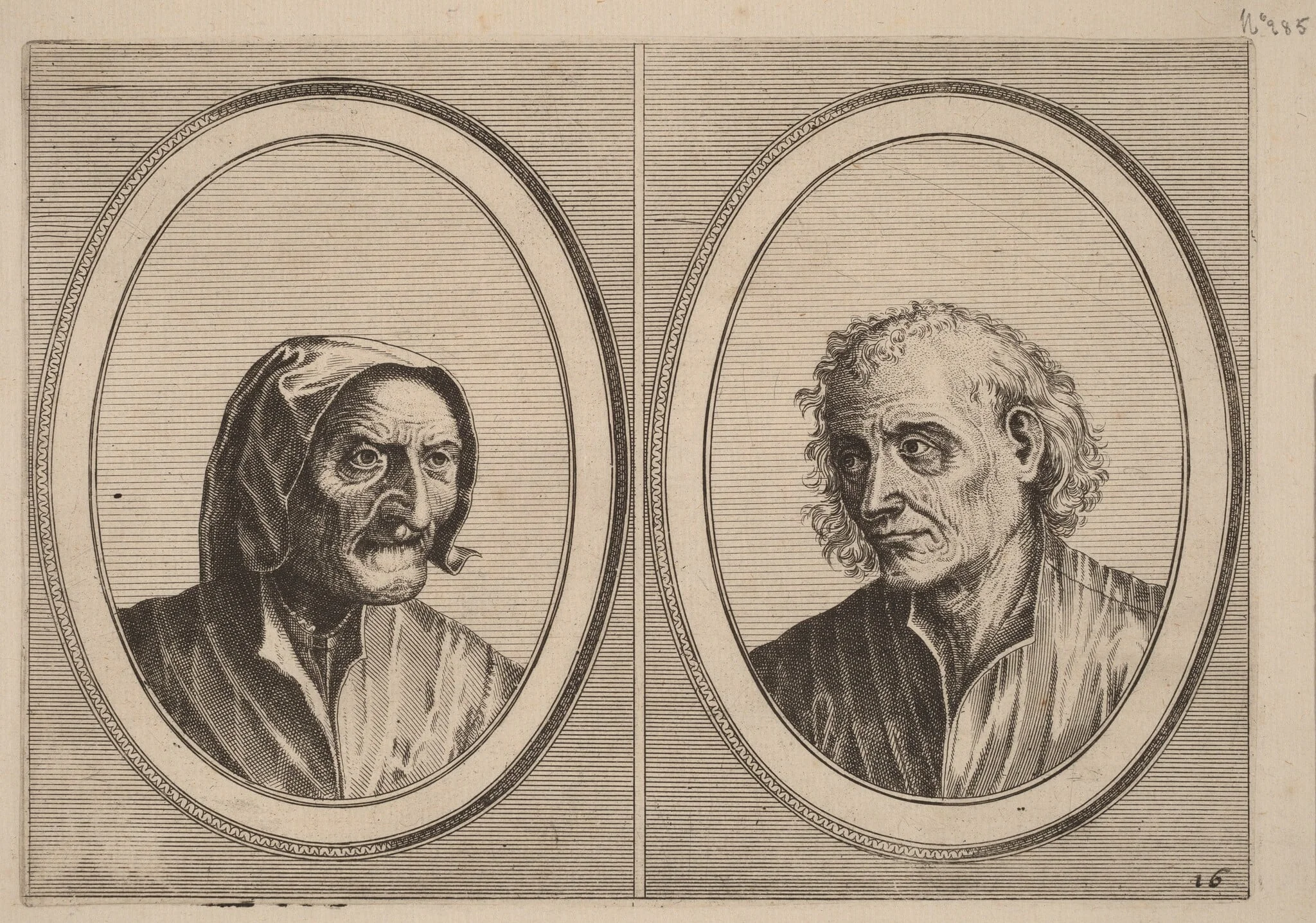 "Foockel Frons-muyl" and "Pietje Hard-loop", by Lucas van Doetechum, ink, 1564